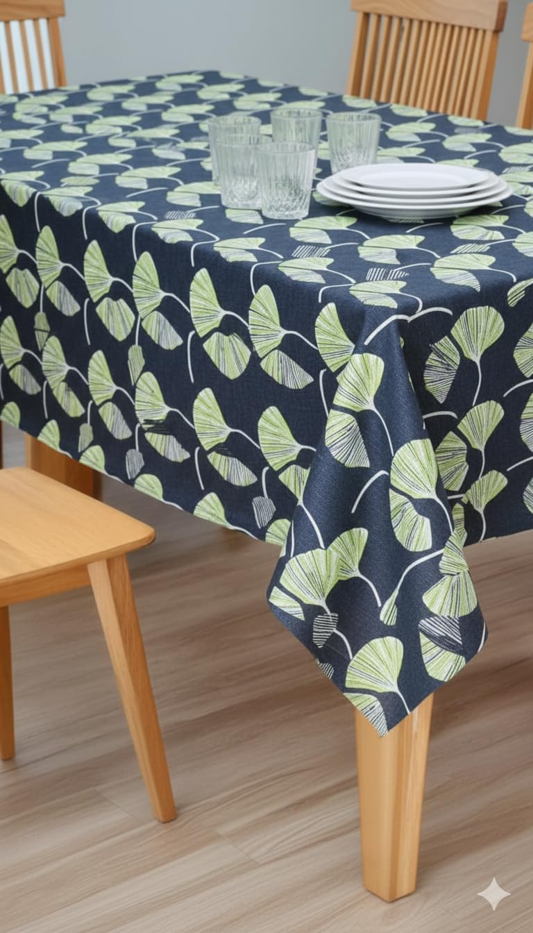 Premium Leaf Pattern 6-Seater Dining Table Cover, Durable PVC Fabric, Dustproof and Washable, 54x78 Inches (Brown Liner, 54x78)