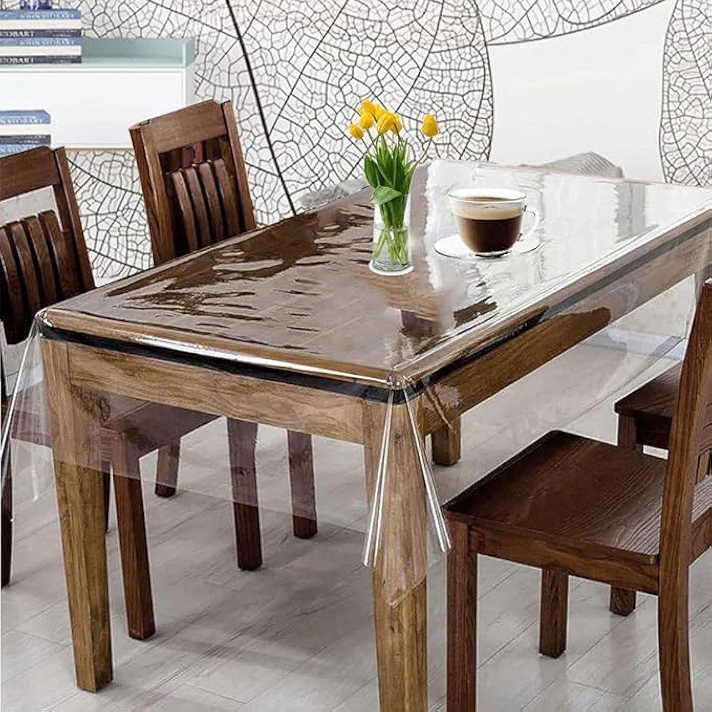 Transparent PVC Center Table Cover 4 Seater for Home, Hotel, Office & Restaurant Pack of 1 (40x60, Stone with Golden Lace)