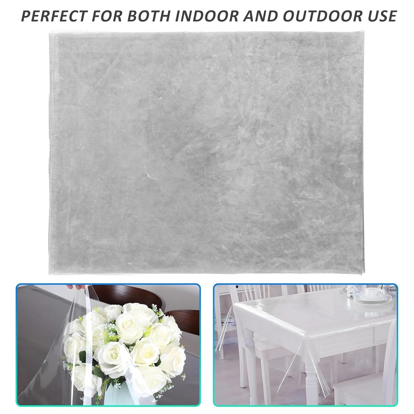 Polyvinyl Chloride (PVC) Transparent Table Cover | Water Proof Center Table Cover 48X48 Inches, 0.25Mm Thick, 2-4 Seater, Square (Transparent Without Lace 48X48)