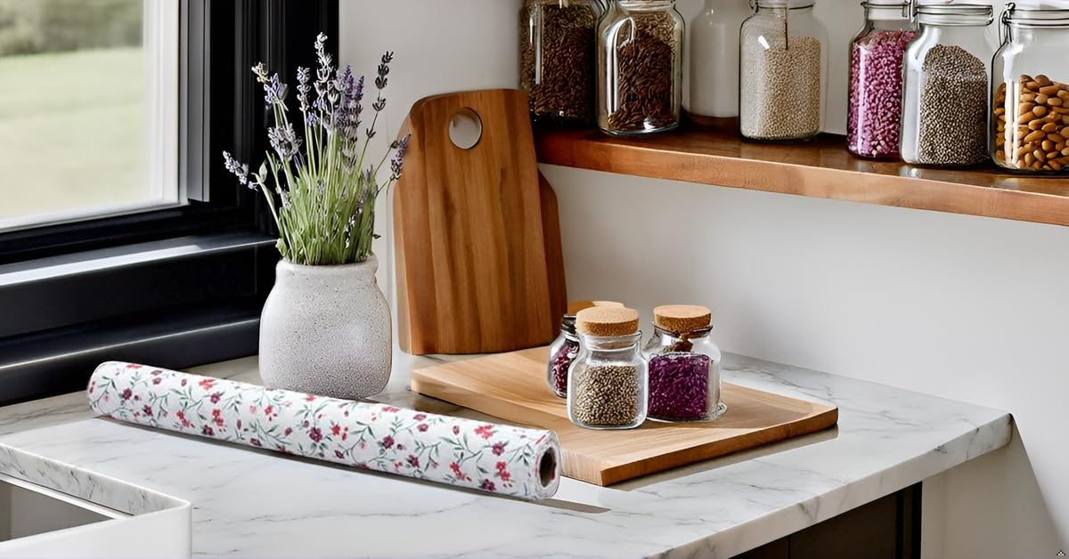 100% Water Proof Flower Design Printed Wardrobe Kitchen Drawer Shelf Mat | Cabinet Shelf Mat | Flower Design with PVC Material (White, 3 Mtr)