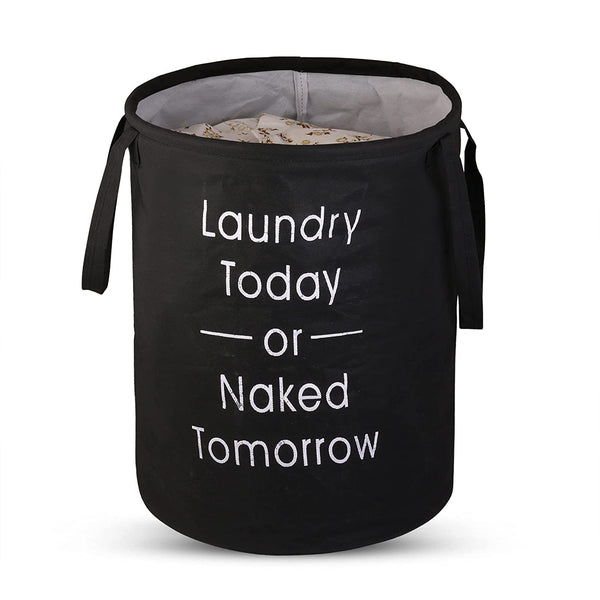 Non Woven Large Foldable Laundry Bag | Waterproof Storage Organizer with Handles | Multipurpose Clothes Basket for Home & Travel (Black), 15.5 x 18.5 Cm