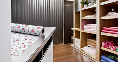 100% Water Proof Flower Design Printed Wardrobe Kitchen Drawer Shelf Mat | Cabinet Shelf Mat | Flower Design with PVC Material (White, 3 Mtr)