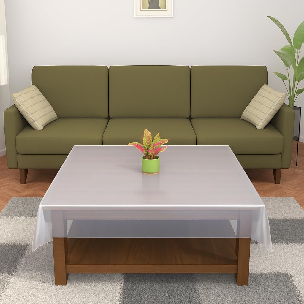 Polyvinyl Chloride (PVC) Transparent Table Cover | Water Proof Center Table Cover 48X48 Inches, 0.25Mm Thick, 2-4 Seater, Square (Transparent Without Lace 48X48)