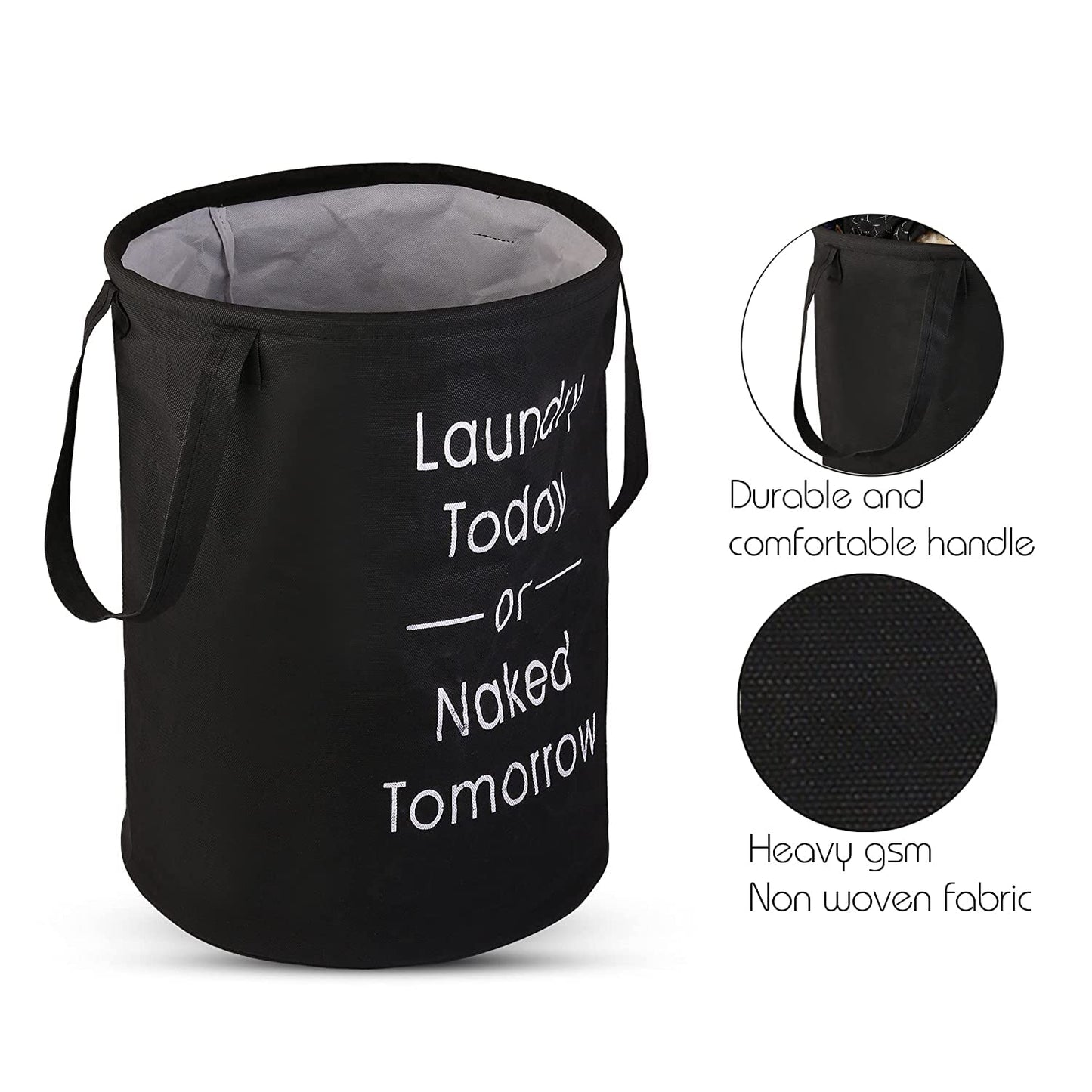 Non Woven Large Foldable Laundry Bag | Waterproof Storage Organizer with Handles | Multipurpose Clothes Basket for Home & Travel (Black), 15.5 x 18.5 Cm