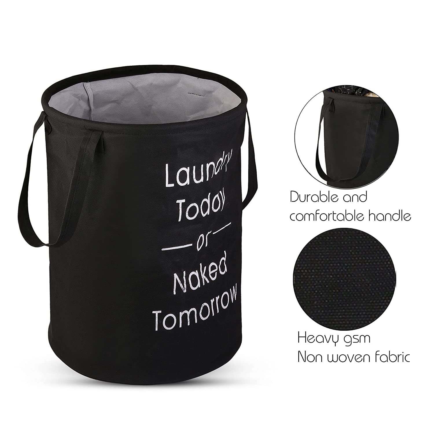 Non Woven Large Foldable Laundry Bag | Waterproof Storage Organizer with Handles | Multipurpose Clothes Basket for Home & Travel (Black), 15.5 x 18.5 Cm