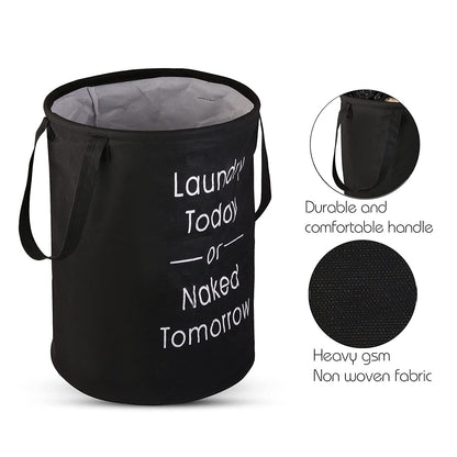 Non Woven Large Foldable Laundry Bag | Waterproof Storage Organizer with Handles | Multipurpose Clothes Basket for Home & Travel (Black), 15.5 x 18.5 Cm