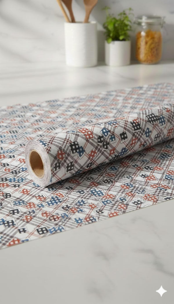 Place Mat 3 Mtr Waterproof Cabinet Shelf Mat Roll, Kitchen Wardrobe Sheet, Plastic Drawer Mat, 45x300 cm, Printed, Multipurpose (Grey Check)