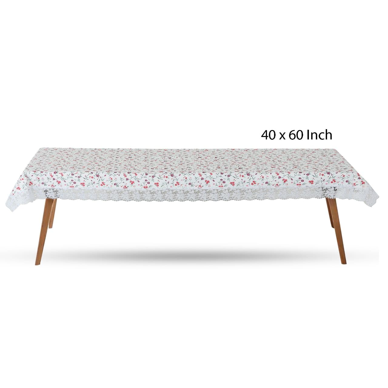 PVC Water Proof Printed Center Table Cover with Lace | Center Table Cover 4 Seater |Center Table Cover 4 Seater Waterproof (40x60, White Printed)