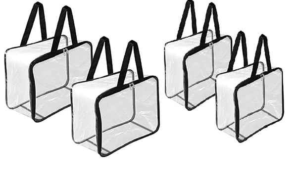 Multipurpose Transparent Storage Bag for Clothes PVC Packing Organizer For Sarees Clothes/Storage Organizer, Wardrobe organizer for clothes- 40x32x22 CM (Burbery Pack of 6)