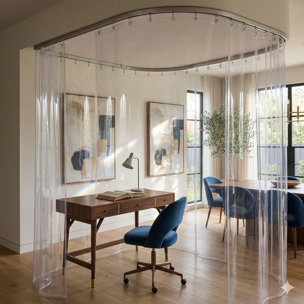 9 Ft PVC Transparent AC Curtain | AC Curtain with 8 Rings Waterproof Door/Partition Curtain | 0.5 mm Thick for AC Room, Balcony & Home (Pack of 1)