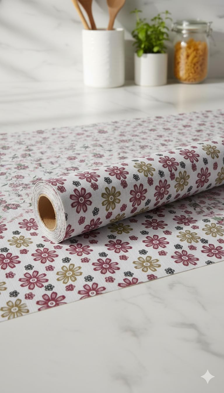 Place Mat 3 Mtr Waterproof Cabinet Shelf Mat Roll, Kitchen Wardrobe Sheet, Plastic Drawer Mat, 45x300 cm, Printed, Multipurpose (Grey Check)