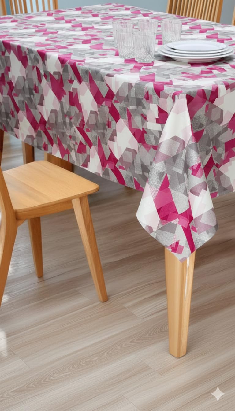Premium Leaf Pattern 6-Seater Dining Table Cover, Durable PVC Fabric, Dustproof and Washable, 54x78 Inches (Brown Liner, 54x78)