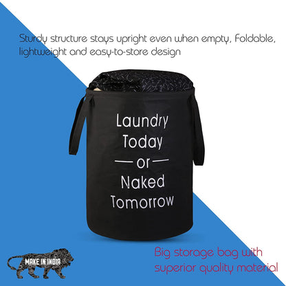 Non Woven Large Foldable Laundry Bag | Waterproof Storage Organizer with Handles | Multipurpose Clothes Basket for Home & Travel (Black), 15.5 x 18.5 Cm