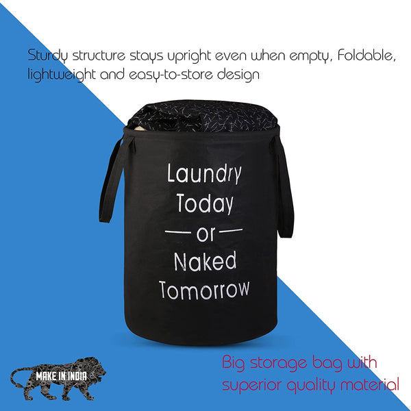Non Woven Large Foldable Laundry Bag | Waterproof Storage Organizer with Handles | Multipurpose Clothes Basket for Home & Travel (Black), 15.5 x 18.5 Cm