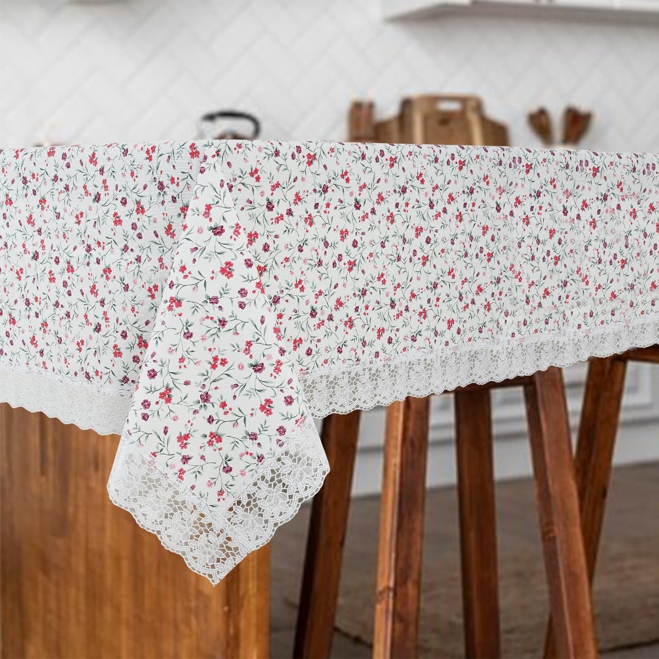 PVC Water Proof Printed Center Table Cover with Lace | Center Table Cover 4 Seater |Center Table Cover 4 Seater Waterproof (40x60, White Printed)