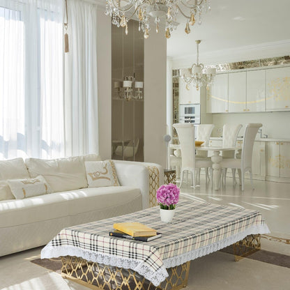 PVC Water Proof Printed Center Table Cover with Lace | Center Table Cover 4 Seater |Center Table Cover 4 Seater Waterproof (40x60, White Printed)
