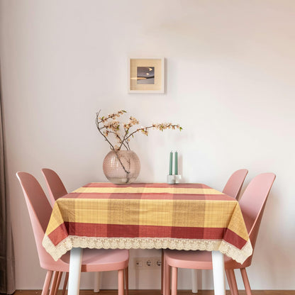 PVC Water Proof Printed Dinning Table Cover with Lace | Dinning Table Cover 6 Seater | Dining Table Cover 6 Seater Waterproof (60x90, Checked Multicolor)