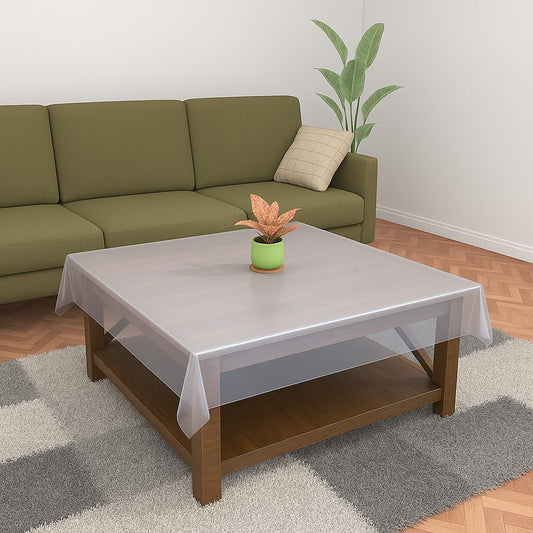 Polyvinyl Chloride (PVC) Transparent Table Cover | Water Proof Center Table Cover 48X48 Inches, 0.25Mm Thick, 2-4 Seater, Square (Transparent Without Lace 48X48)