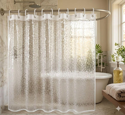 Shower Curtain 7 Feet | Waterproof PVC Bathroom Curtain with 8 Rings | Transparent Stone Print Bathtub Curtain | Bathroom & AC Window Use (Pack of 2)