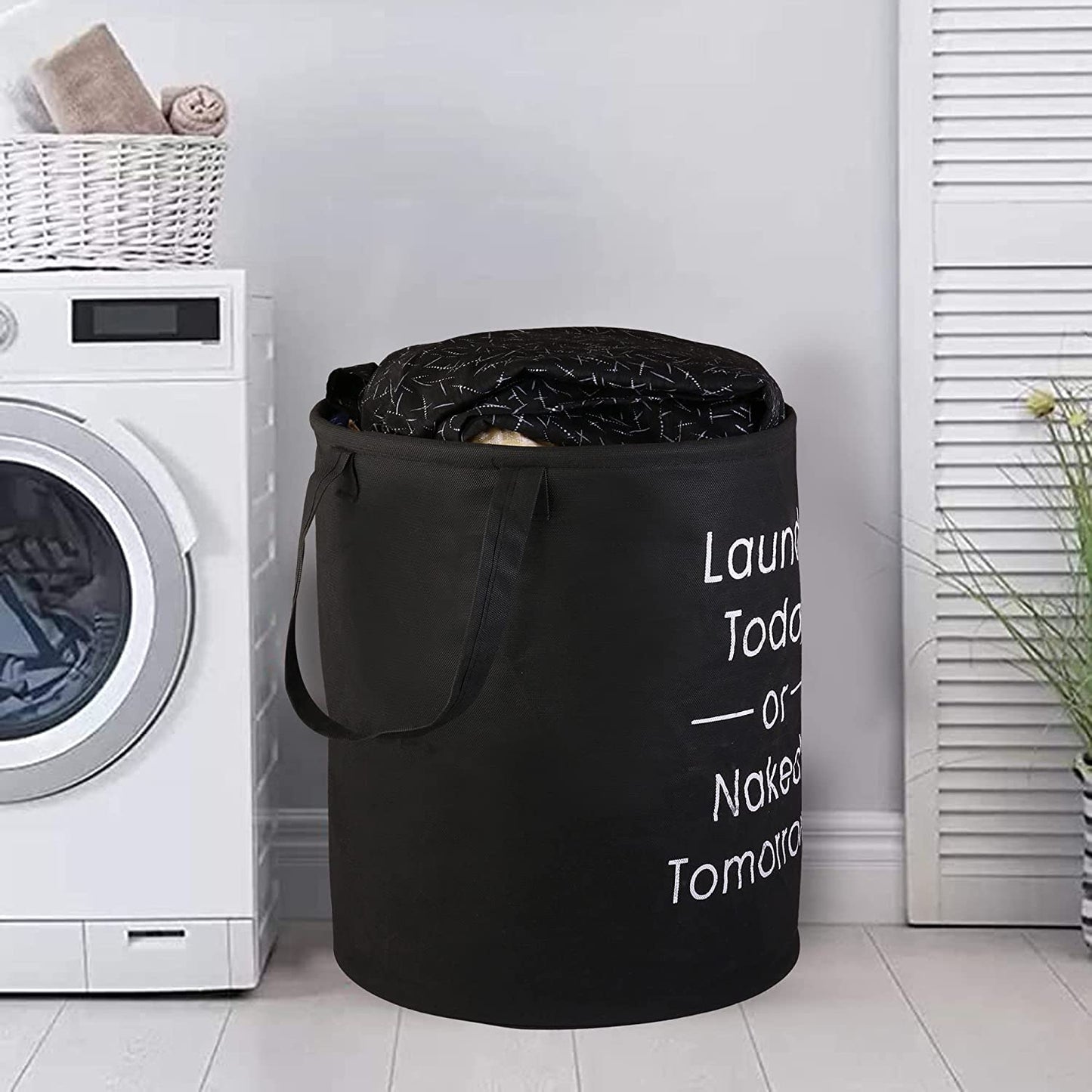 Non Woven Large Foldable Laundry Bag | Waterproof Storage Organizer with Handles | Multipurpose Clothes Basket for Home & Travel (Black), 15.5 x 18.5 Cm