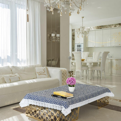 PVC Water Proof Printed Center Table Cover with Lace | Center Table Cover 4 Seater |Center Table Cover 4 Seater Waterproof (40x60, White Printed)