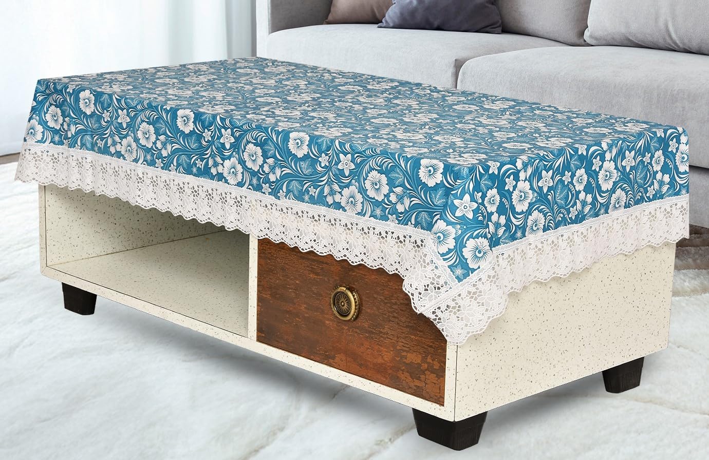 PVC Printed Dining Table Cover for 6 Seater (90x60 Inch)| Waterproof & Washable Plastic Table Cloth with Lace Border | Anti-Slip Table Cover for Kitchen, Dining & Home Décor