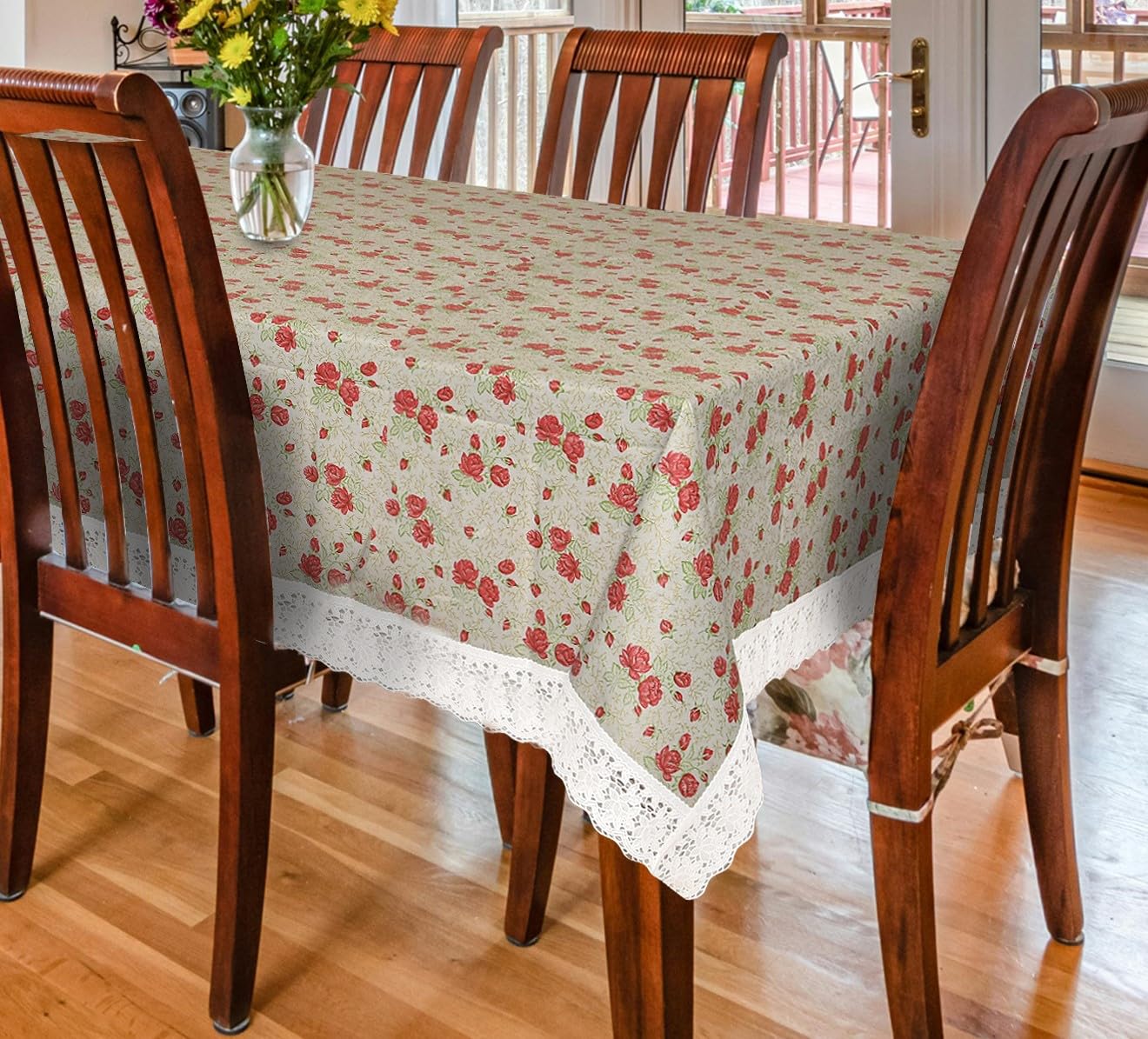 Dining Table Cover, PVC Waterproof Tablecloth, Floral Print Design, Rectangular, 54x78 Inches, 6 Seater, Anti Slip Table Mat (Alfa Bet, 54x78 Inches)