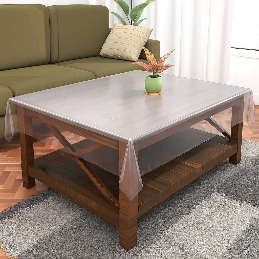Polyvinyl Chloride (PVC) Transparent Table Cover | Water Proof Center Table Cover 48X48 Inches, 0.25Mm Thick, 2-4 Seater, Square (Transparent Without Lace 48X48)