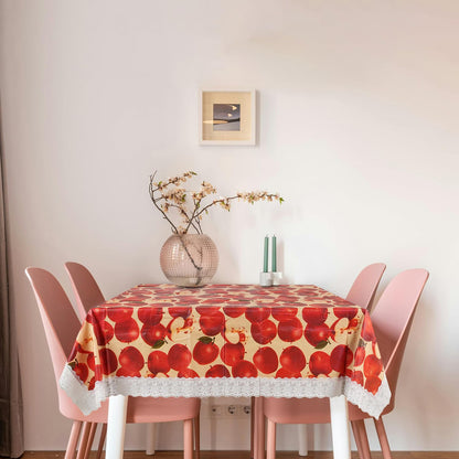 PVC Water Proof Printed Dinning Table Cover with Lace | Dinning Table Cover 6 Seater | Dining Table Cover 6 Seater Waterproof (Red Apple, 60x90)