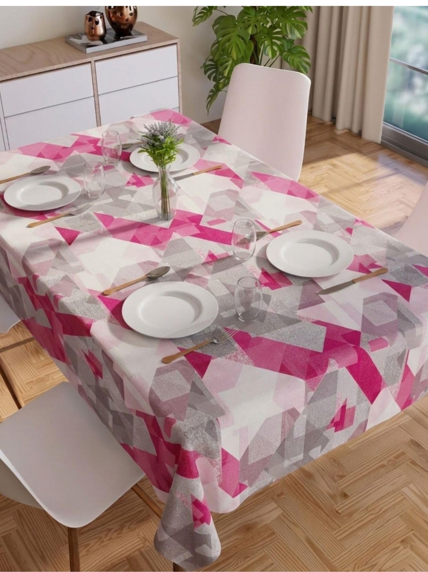 PVC Floral Printed Dining Table Cover, Waterproof, 6 Seater, 54x78 Inches, PVC Table Cloth/Sheet for Party and Events (Grey Check)