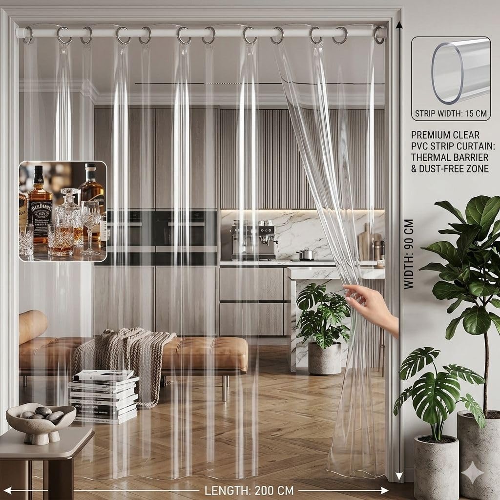 9 Ft PVC Transparent AC Curtain | AC Curtain with 8 Rings Waterproof Door/Partition Curtain | 0.5 mm Thick for AC Room, Balcony & Home (Pack of 1)