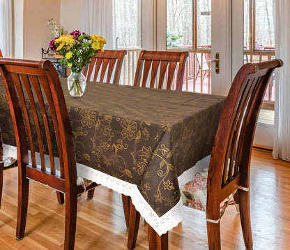 PVC Printed Dining Table Cover for 6 Seater (90x60 Inch)| Waterproof & Washable Plastic Table Cloth with Lace Border | Anti-Slip Table Cover for Kitchen, Dining & Home Décor