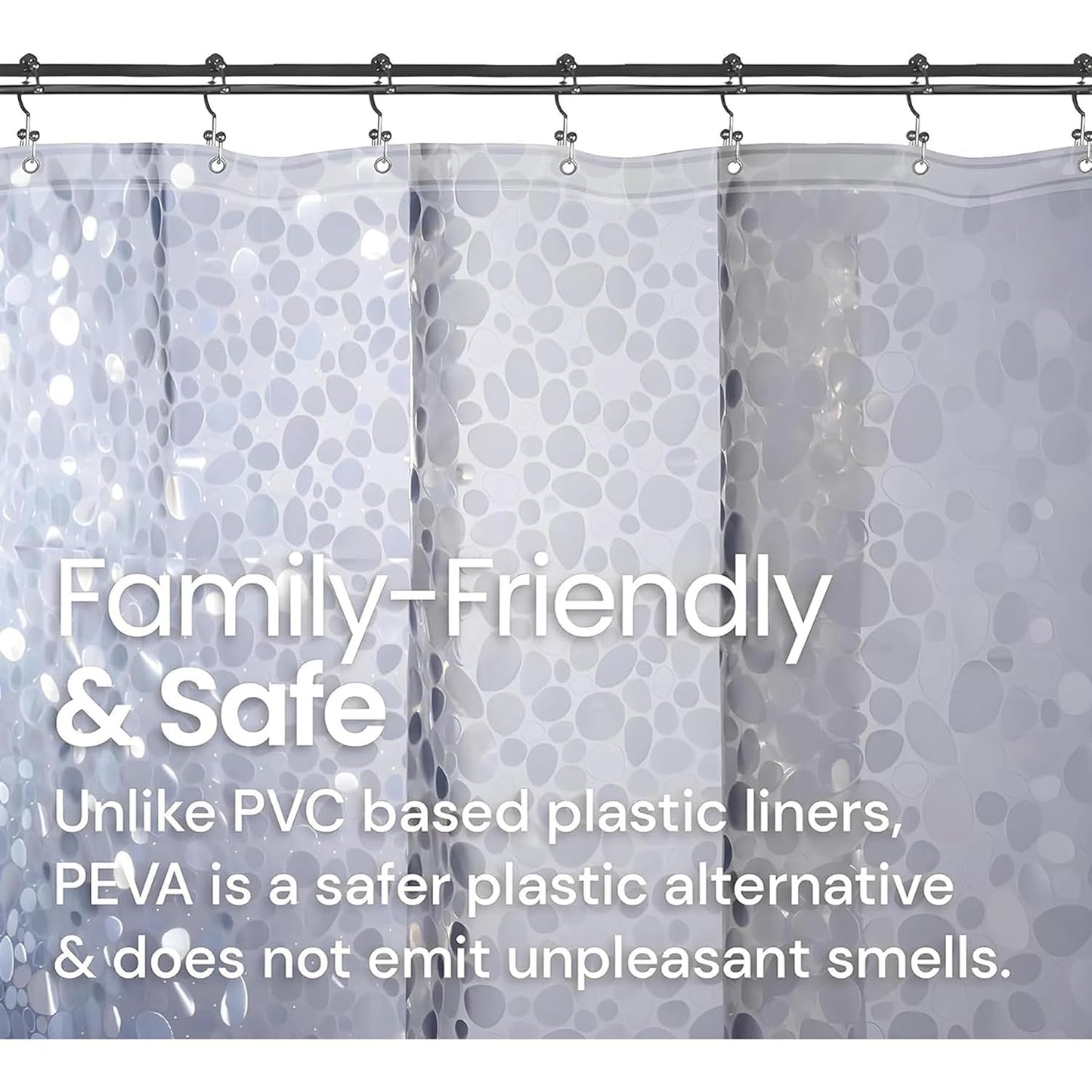 Shower Curtain 7 Feet | Waterproof PVC Bathroom Curtain with 8 Rings | Transparent Stone Print Bathtub Curtain | Bathroom & AC Window Use (Pack of 2)