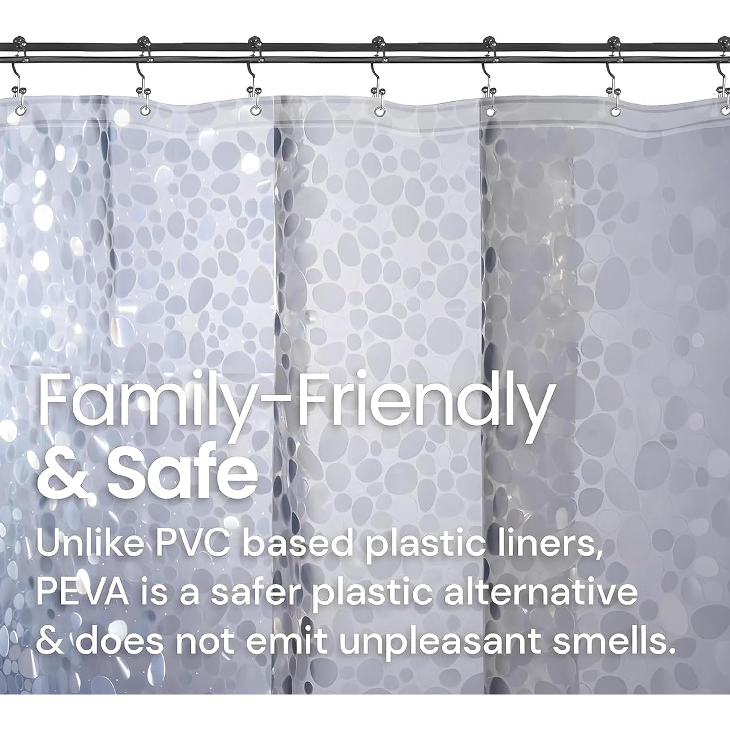 Shower Curtain 7 Feet | Waterproof PVC Bathroom Curtain with 8 Rings | Transparent Stone Print Bathtub Curtain | Bathroom & AC Window Use (Pack of 2)