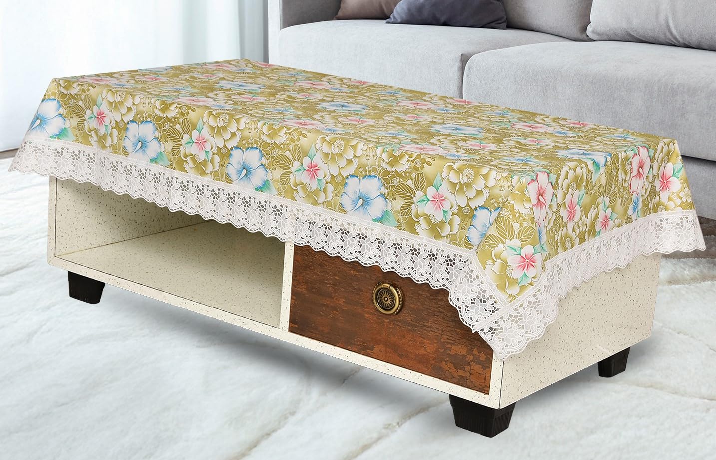 PVC Printed Dining Table Cover for 6 Seater (90x60 Inch)| Waterproof & Washable Plastic Table Cloth with Lace Border | Anti-Slip Table Cover for Kitchen, Dining & Home Décor