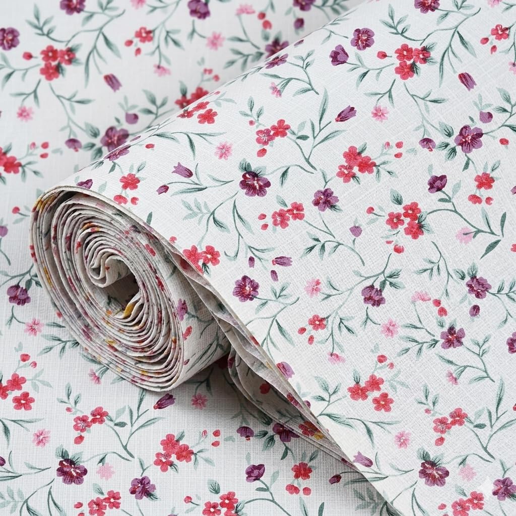 100% Water Proof Flower Design Printed Wardrobe Kitchen Drawer Shelf Mat | Cabinet Shelf Mat | Flower Design with PVC Material (White, 3 Mtr)