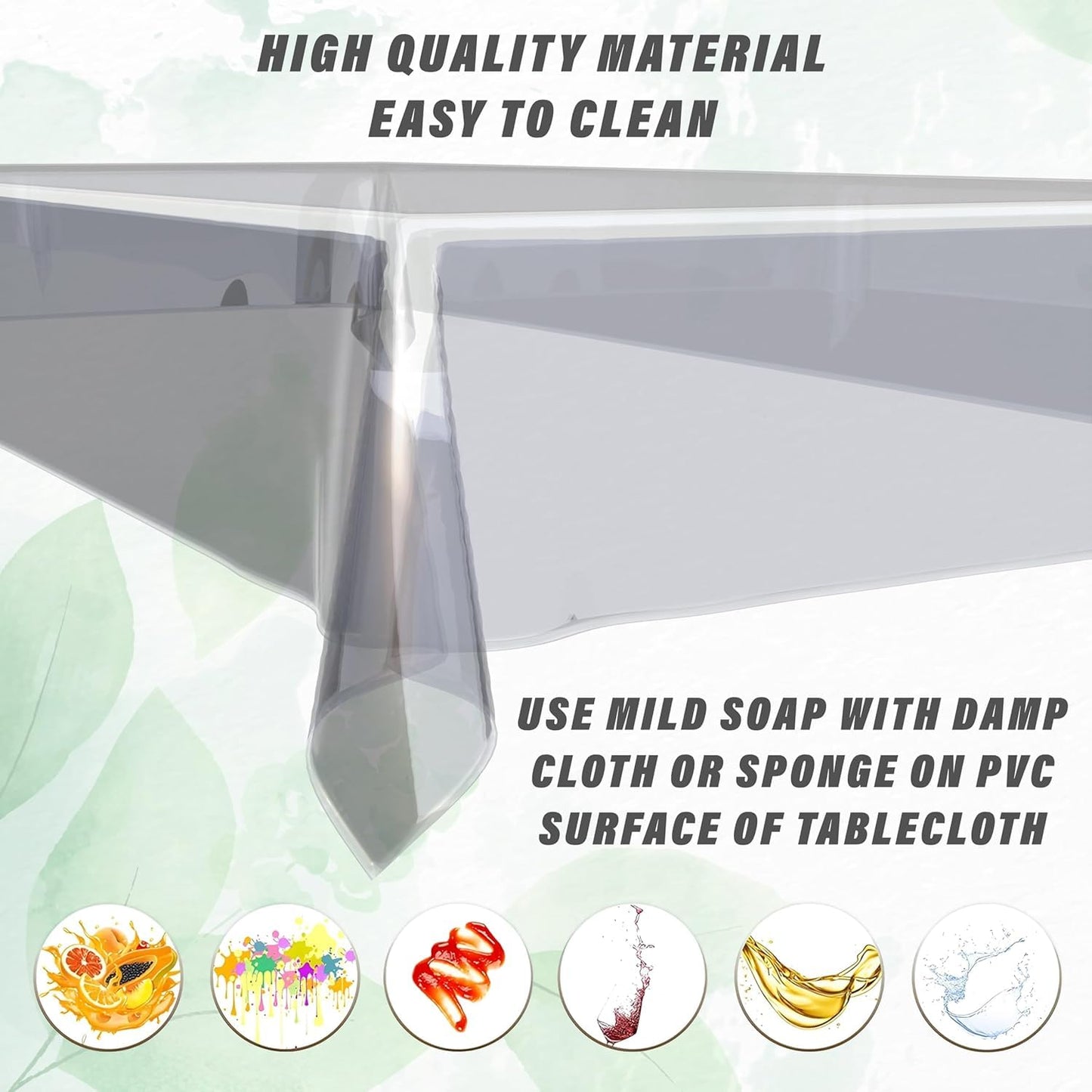 Polyvinyl Chloride (PVC) Transparent Table Cover | Water Proof Center Table Cover 48X48 Inches, 0.25Mm Thick, 2-4 Seater, Square (Transparent Without Lace 48X48)