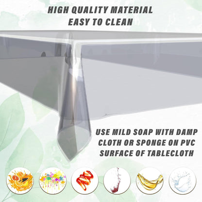 Polyvinyl Chloride (PVC) Transparent Table Cover | Water Proof Center Table Cover 48X48 Inches, 0.25Mm Thick, 2-4 Seater, Square (Transparent Without Lace 48X48)