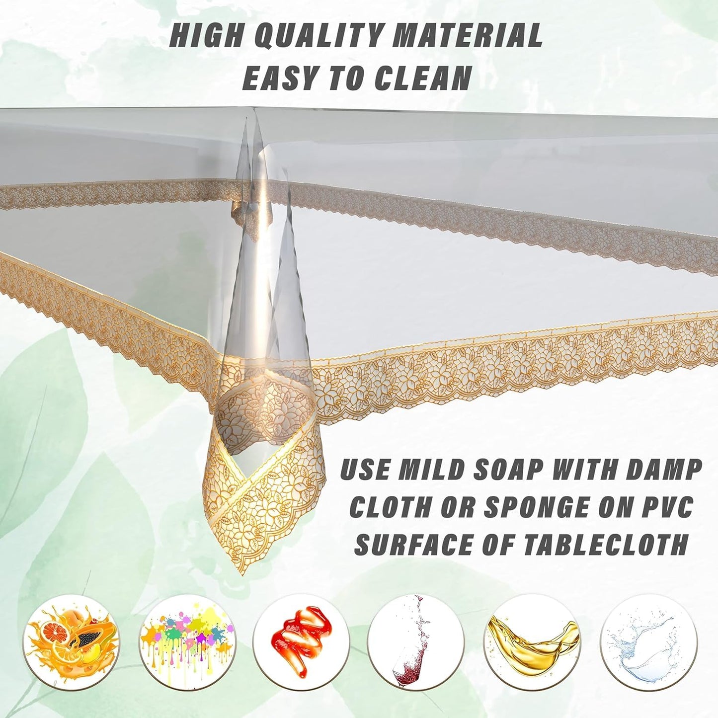 Transparent Table Cover with Golden Border Laces, 2-4 Seater 48x48 inches, 0.25mm Thick, 2-4 Seater, Rectangular (48x48)