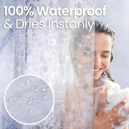 Shower Curtain 7 Feet | Waterproof PVC Bathroom Curtain with 8 Rings | Transparent Stone Print Bathtub Curtain | Bathroom & AC Window Use (Pack of 2)
