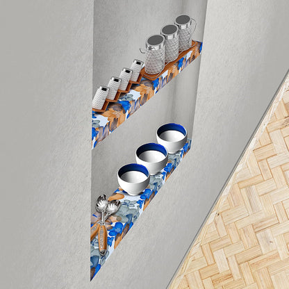 Waterproof Non-Slip Shelf Roll | PVC Mat for Kitchen, Dining, and Living Room – Durable, Easy-to-Clean Table Protector & Shelf Liner (Blue Orange Floral, 3 Meter)