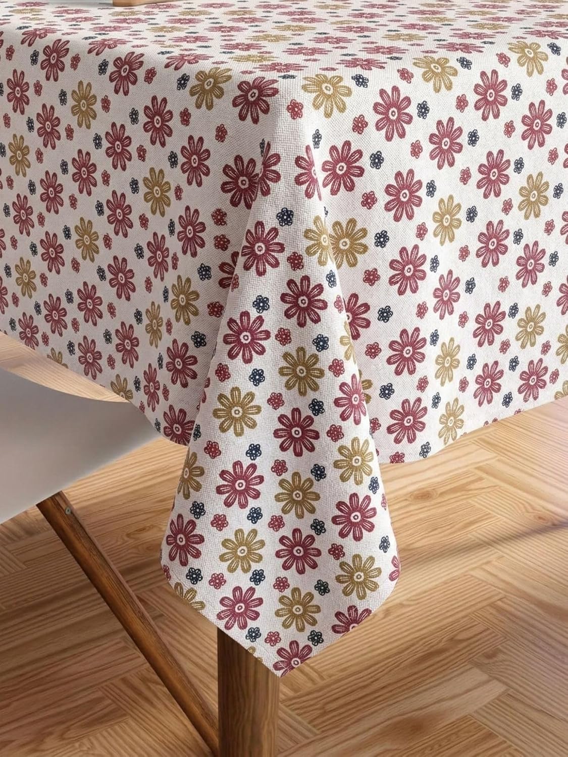 PVC Floral Printed Dining Table Cover, Waterproof, 6 Seater, 54x78 Inches, PVC Table Cloth/Sheet for Party and Events (White Floral)