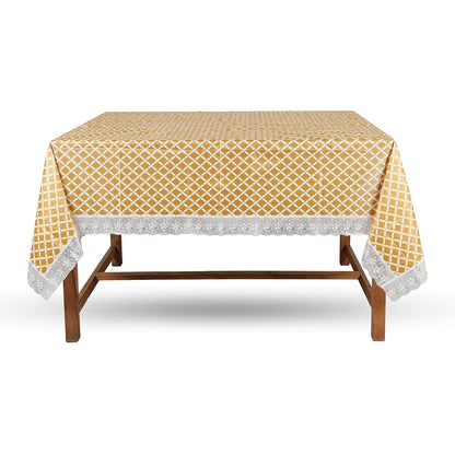 PVC Water Proof Printed Dinning Table Cover with Lace | Dinning Table Cover 6 Seater | Dining Table Cover 6 Seater Waterproof (Golden Check, 60x90)