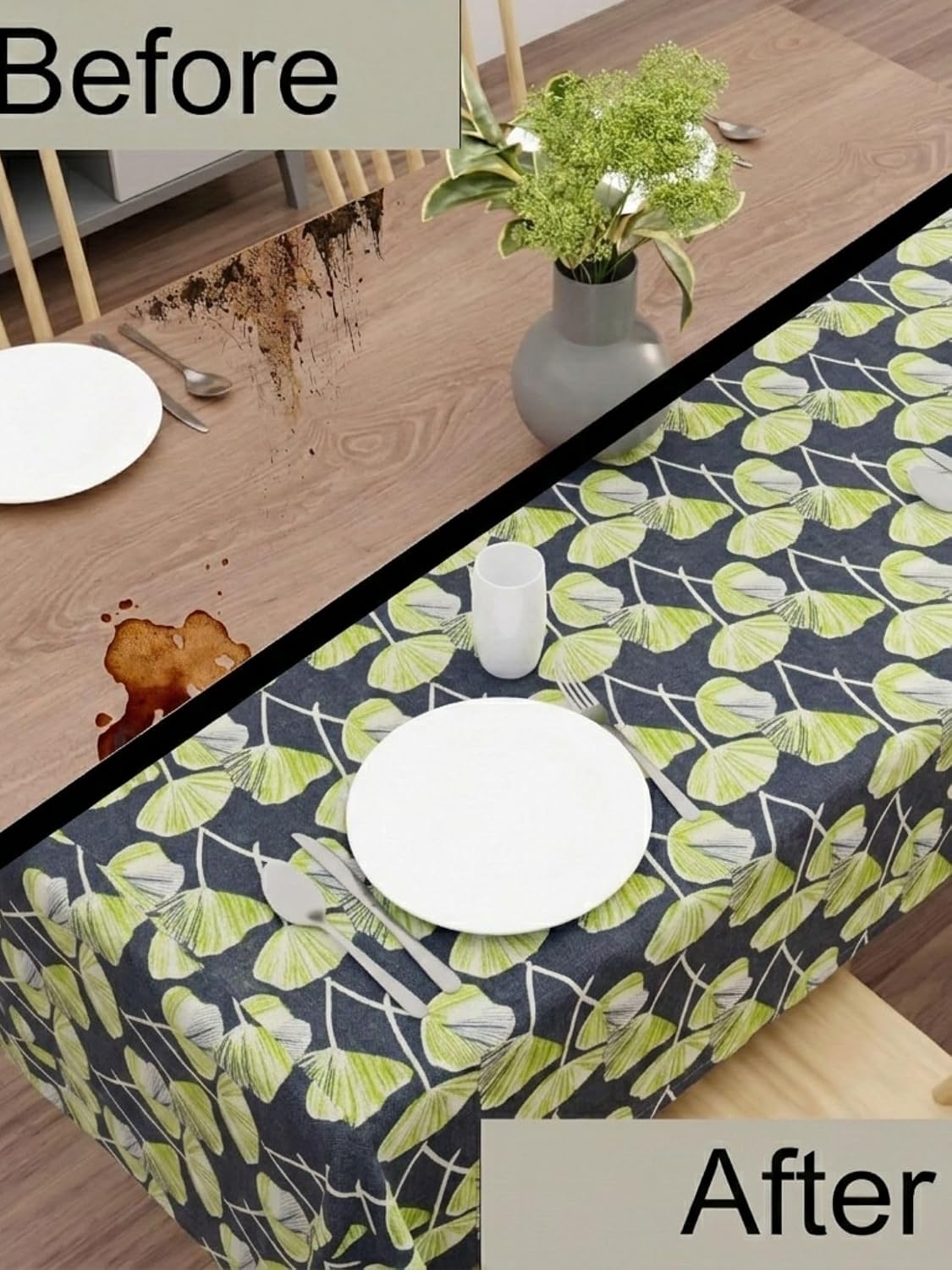 PVC Floral Printed Dining Table Cover, Waterproof, 6 Seater, 54x78 Inches, PVC Table Cloth/Sheet for Party and Events (Green Leaf)