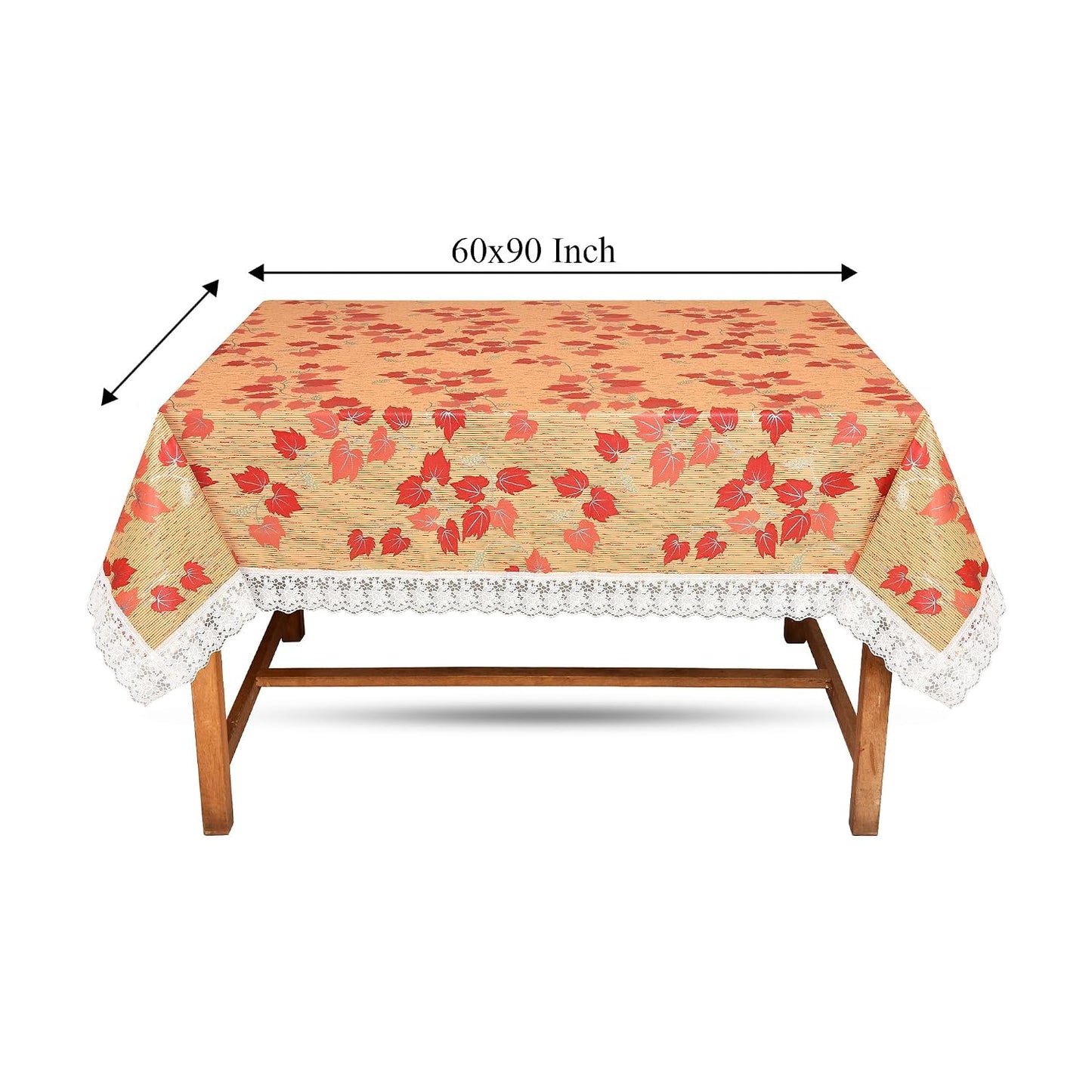 PVC Printed Dining Table Cover for 6 Seater (90x60 Inch)| Waterproof & Washable Plastic Table Cloth with Lace Border | Anti-Slip Table Cover for Kitchen, Dining & Home Décor