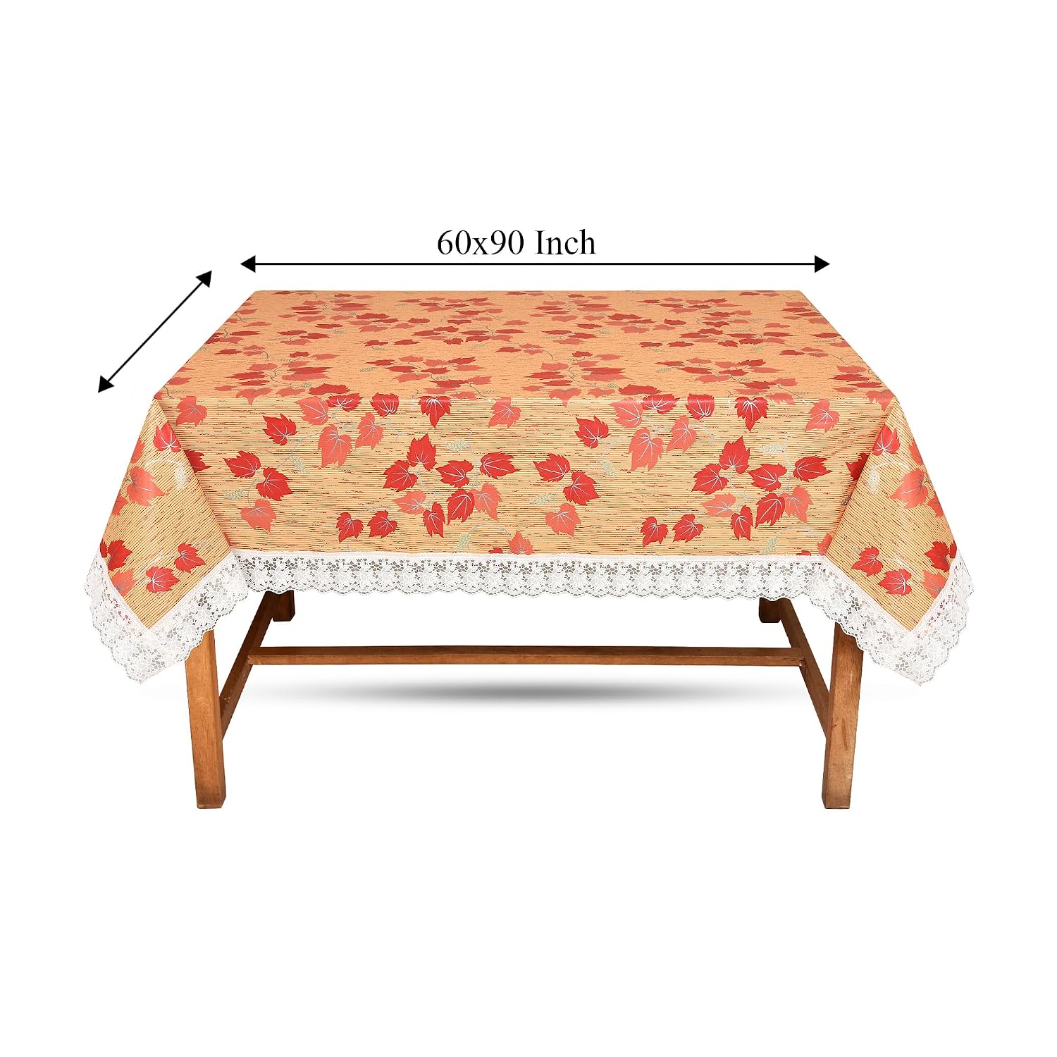 PVC Printed Dining Table Cover for 6 Seater (90x60 Inch)| Waterproof & Washable Plastic Table Cloth with Lace Border | Anti-Slip Table Cover for Kitchen, Dining & Home Décor