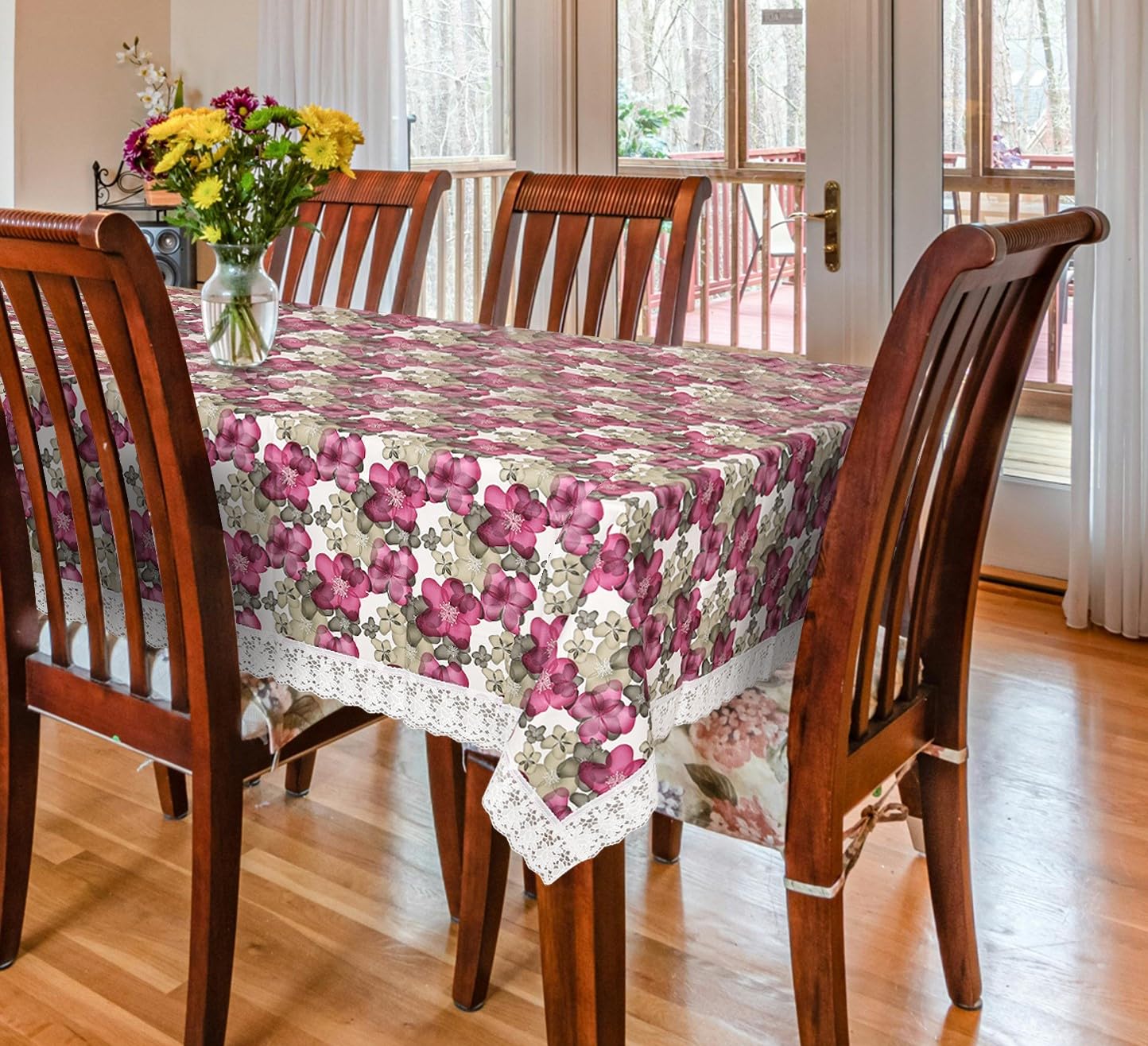 Dining Table Cover, PVC Waterproof Tablecloth, Floral Print Design, Rectangular, 54x78 Inches, 6 Seater, Anti Slip Table Mat (Alfa Bet, 54x78 Inches)