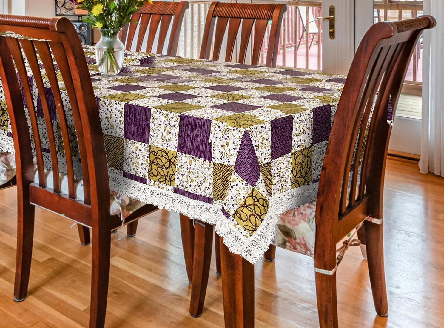 Dining Table Cover, PVC Waterproof Tablecloth, Floral Print Design, Rectangular, 54x78 Inches, 6 Seater, Anti Slip Table Mat (Alfa Bet, 54x78 Inches)