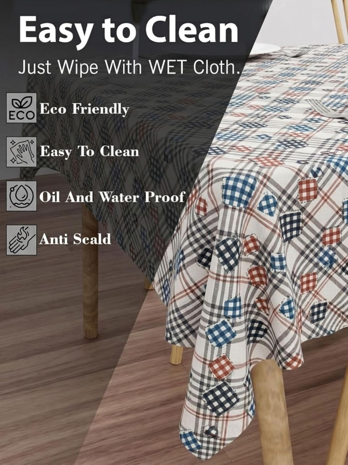 PVC Floral Printed Dining Table Cover, Waterproof, 6 Seater, 54x78 Inches, PVC Table Cloth/Sheet for Party and Events (Grey Check)