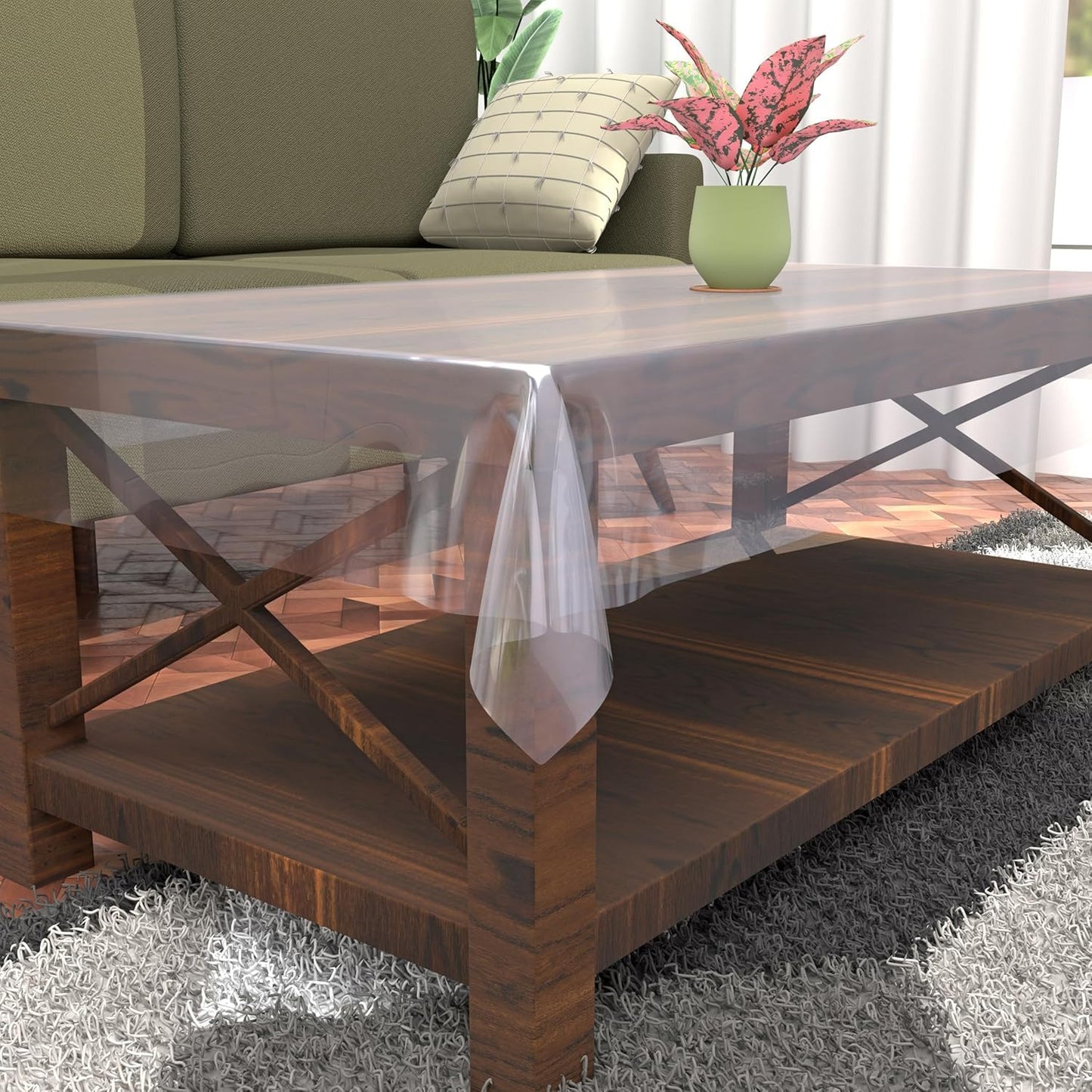 Polyvinyl Chloride (PVC) Transparent Table Cover | Water Proof Center Table Cover 48X48 Inches, 0.25Mm Thick, 2-4 Seater, Square (Transparent Without Lace 48X48)